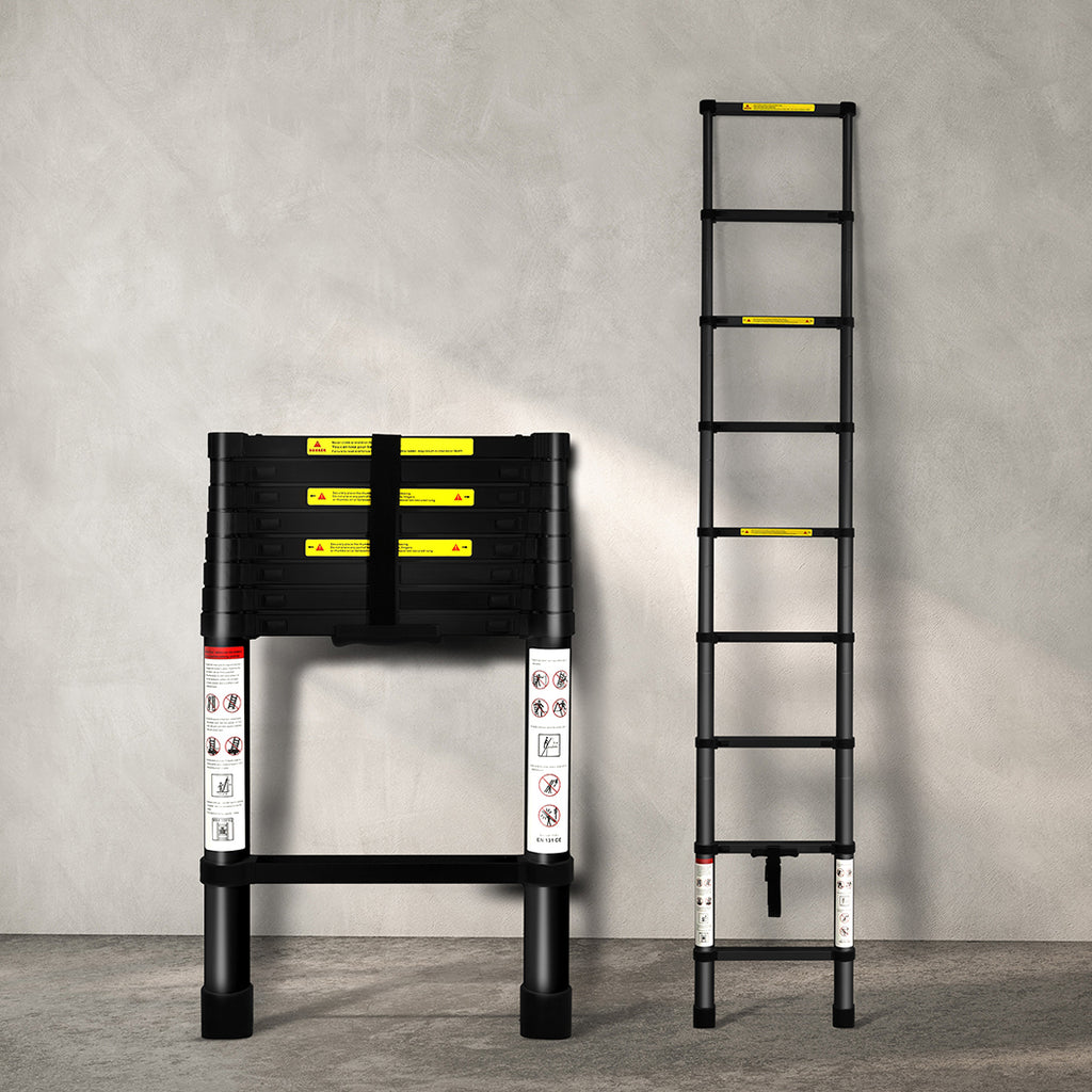 Traderight Multipurpose Aluminium Ladder Telescopic 2.6M Black 2.6 Meter-1973193881751261190