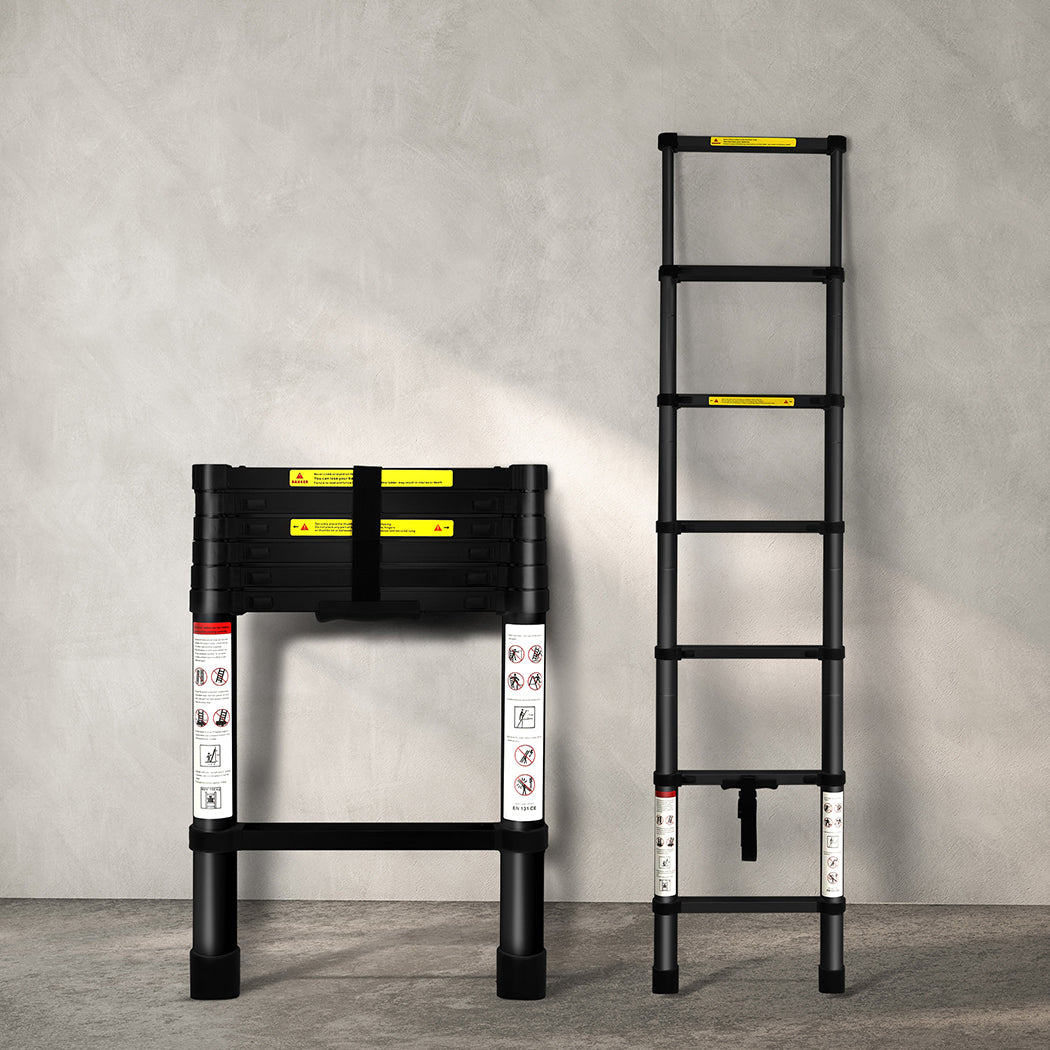 Traderight Multipurpose Aluminium Ladder Telescopic 2M Black 2 Meter-1973193882153914374