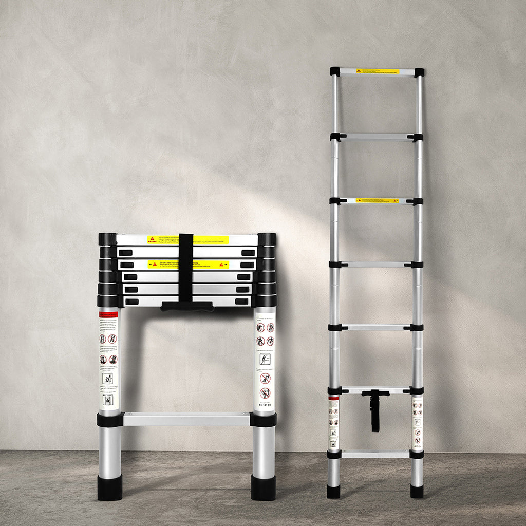 Traderight Multipurpose Ladder Telescopic 2M Silver 2 Meter-1973193881948393478