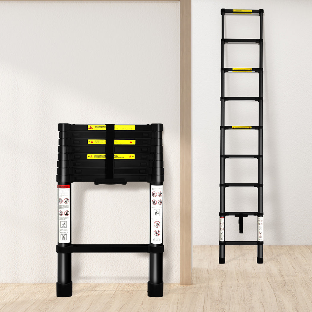 Traderight Multipurpose Aluminium Ladder Telescopic 2.6M Black 2.6 Meter-1973193881751261191
