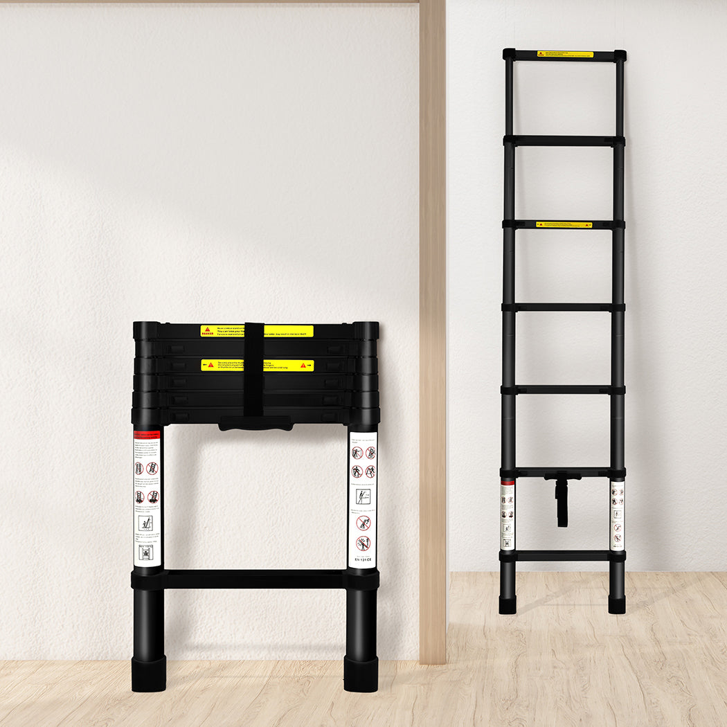 Traderight Multipurpose Aluminium Ladder Telescopic 2M Black 2 Meter-1973193882153914375