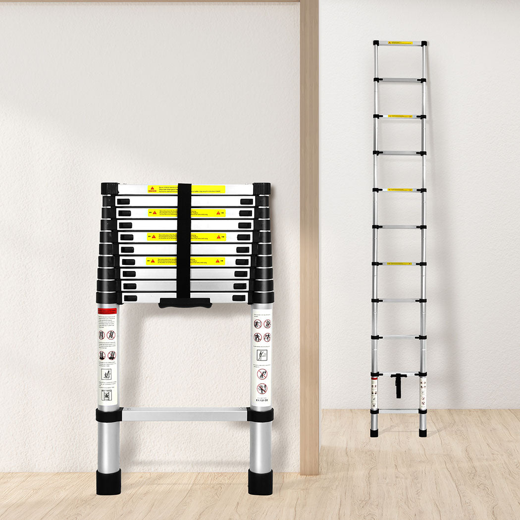 Traderight Multipurpose Ladder Telescopic 3.2M Silver 3.2 Meter-1973193882338463751
