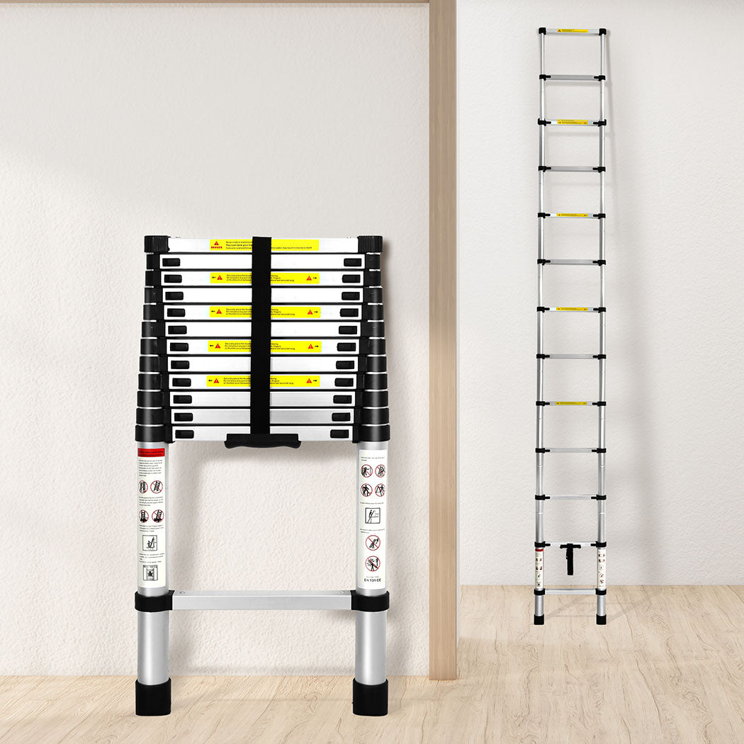 Traderight Multipurpose Ladder Telescopic 3.8M Silver 3.8 Meter-1973193882715951111