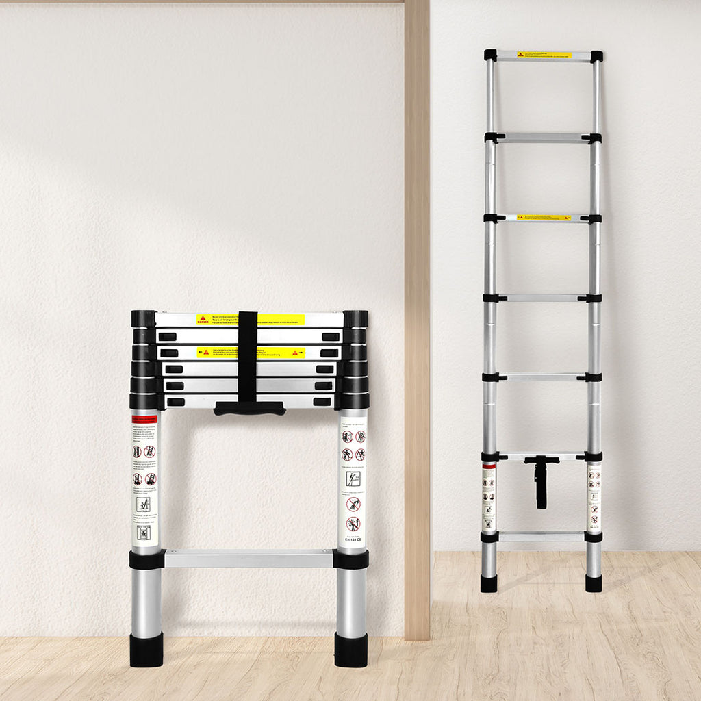 Traderight Multipurpose Ladder Telescopic 2M Silver 2 Meter-1973193881948393479