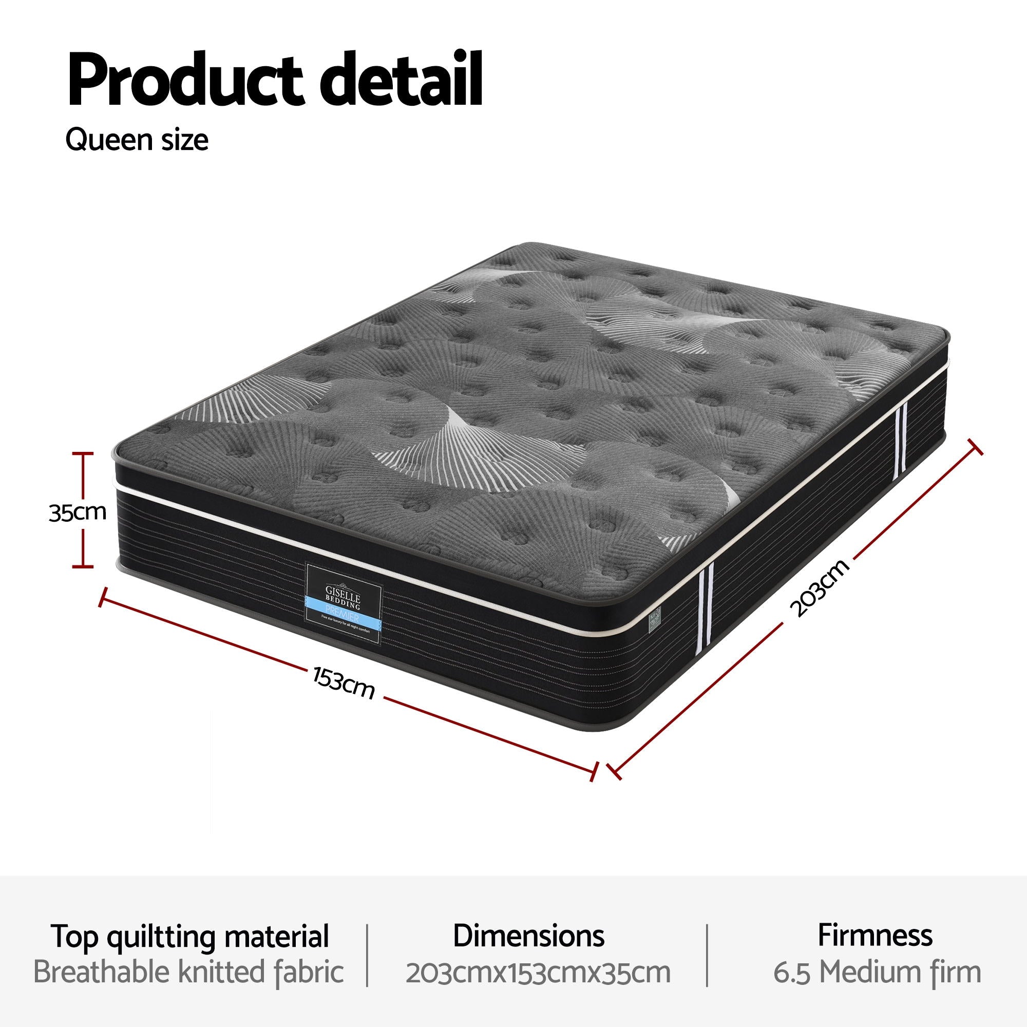 Giselle Bedding 35cm Mattress Graphene Memory Foam Medium Firm Euro Top Mattresses Queen