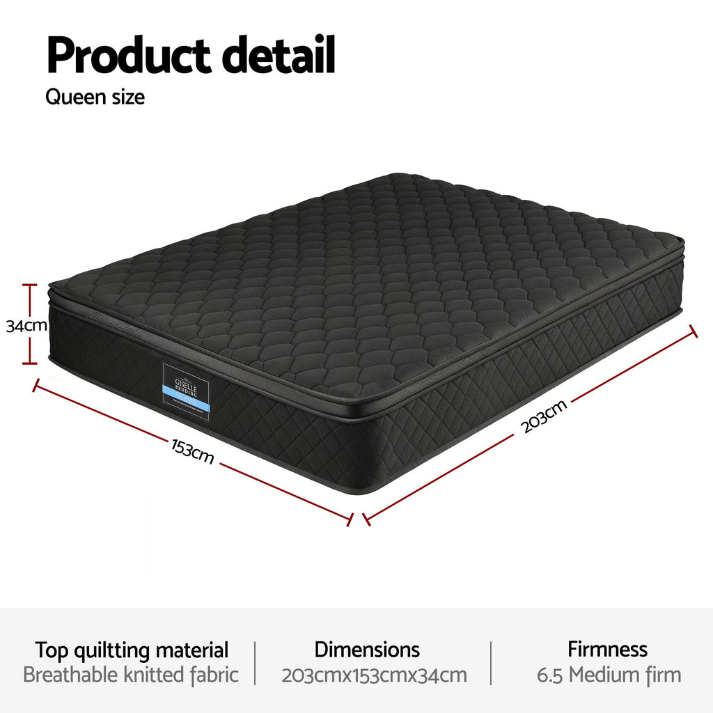 Giselle Bedding Mattress 34cm 5-Zone Pocket Spring Egg-crate Memory Foam Queen