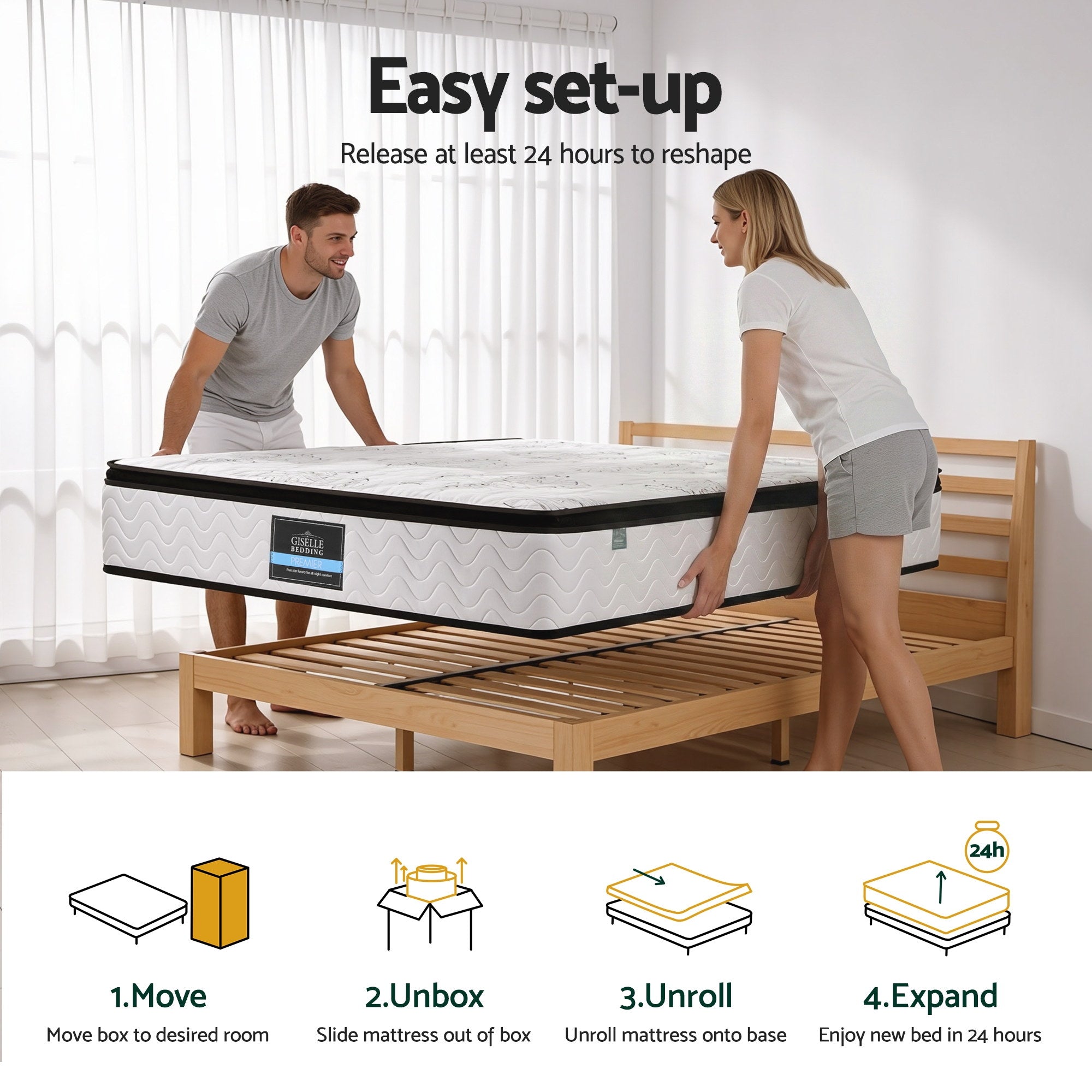 Giselle Bedding 30cm Mattress Pocket Spring Medium Firm Foam Euro Top Double