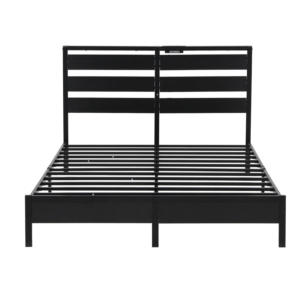 Artiss Bed Frame Queen Size LED Metal Bed Base with Charging Station