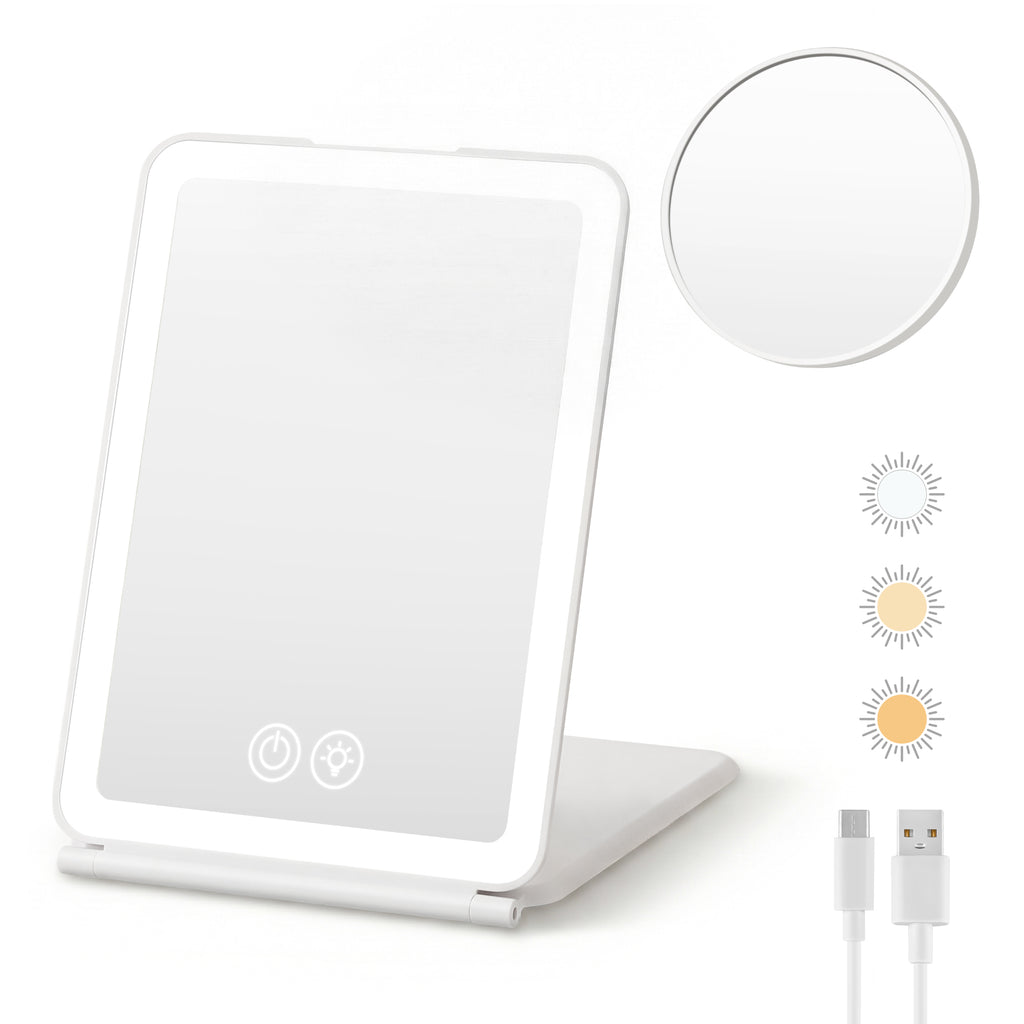Embellir Portable Travel Makeup Mirror Rechargeable Makeup Mirror with Lights 10x Magnifier White