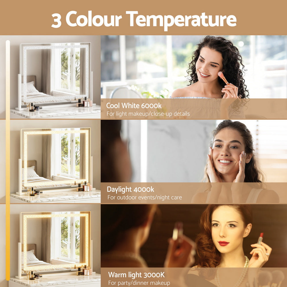 Embellir Makeup Mirror 60x50cm 360～ Rotatable Vanity Mirror with Lights Crystal LED