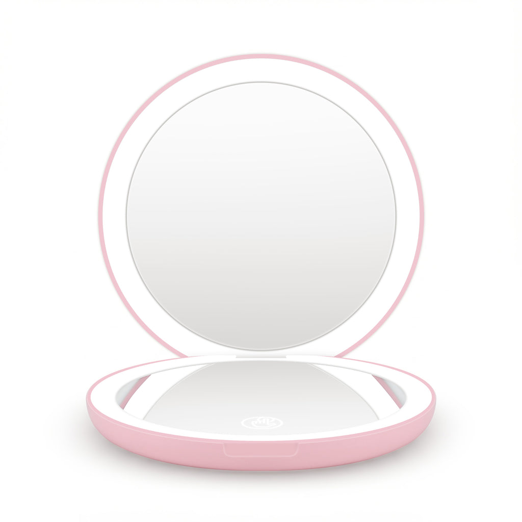 Embellir LED Compact Mirror Lighted Travel Makeup Mirror Pocket-Sized 1x 10x Magnification Round Pink