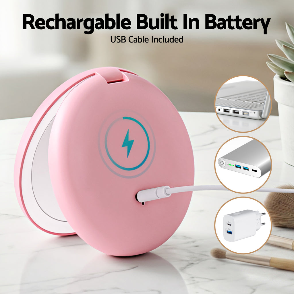 Embellir LED Compact Mirror Lighted Travel Makeup Mirror Pocket-Sized 1x 10x Magnification Round Pink