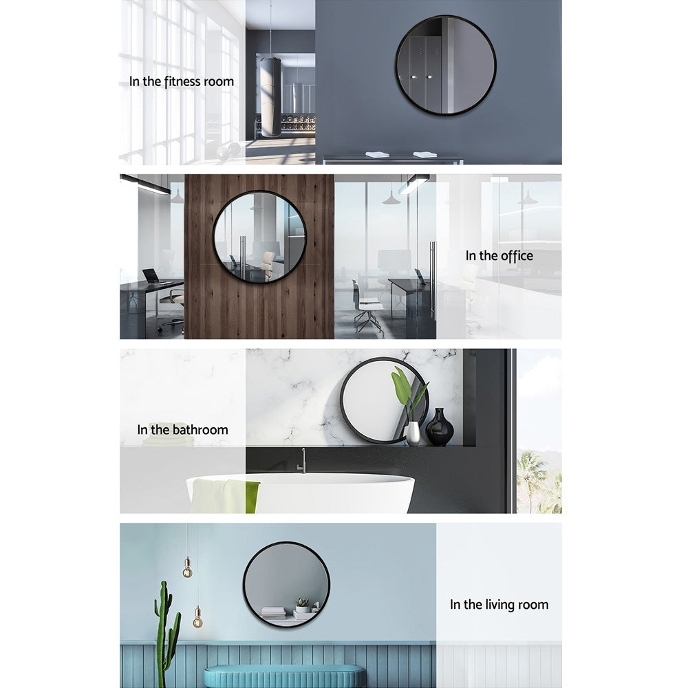 Embellir 2 Wall Mirror Makeup 50cm Home Decor Framed Mirrors Bathroom Round Black