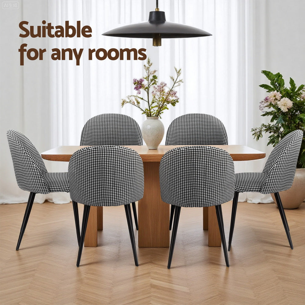 Artiss Dining Chairs Set of 2 Linen Solid Curved Houndstooth