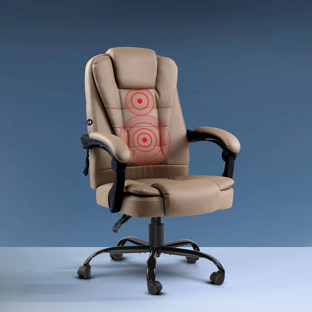 Artiss Massage Office Chair Executive Computer Gaming Chairs Brown PU Leather Espresso