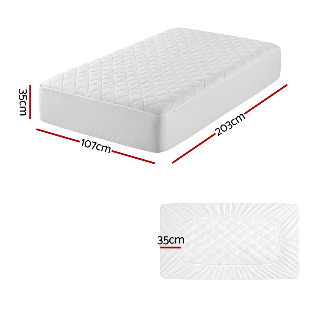 Giselle Waterproof Mattress Protector 100% Cotton Quilted Fitted Cover King Single