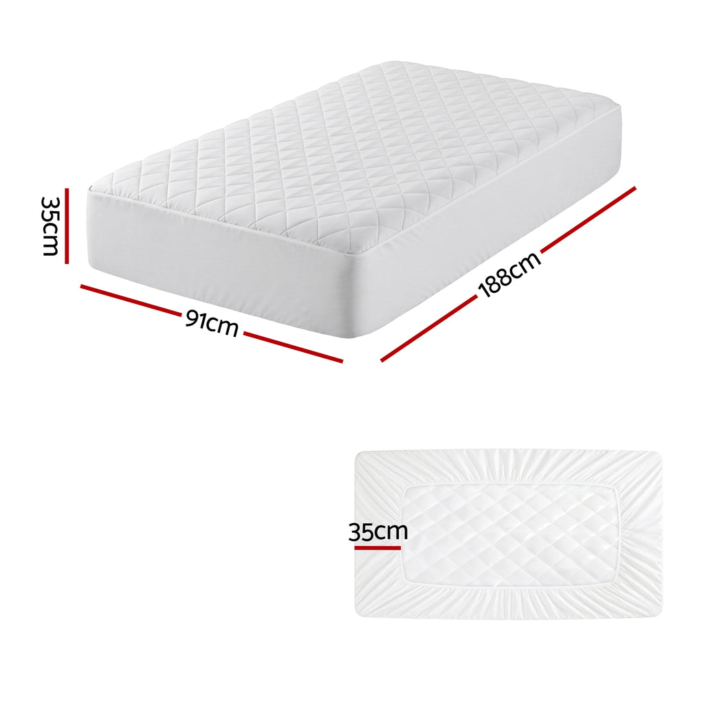 Giselle Waterproof Mattress Protector 100% Cotton Quilted Fitted Cover Single