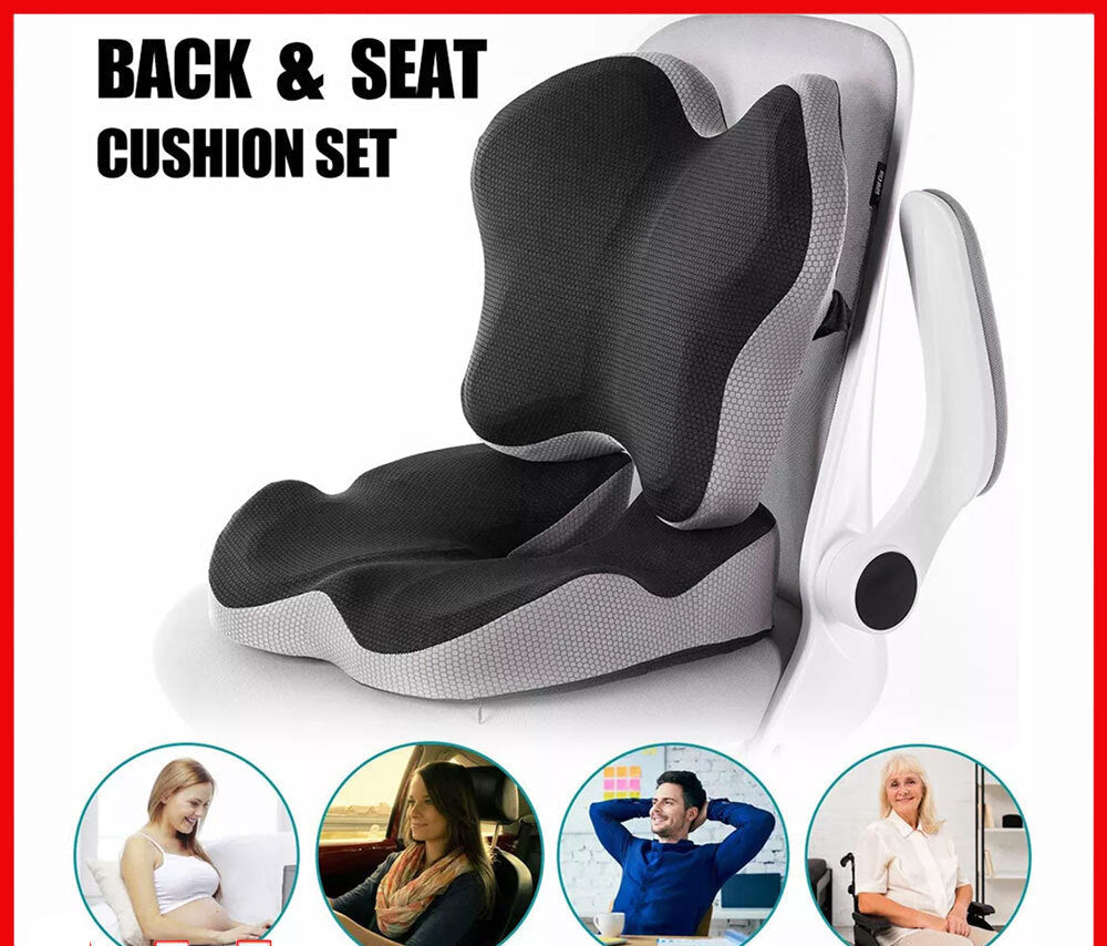 Memory Foam Seat Cushion Lumbar Back Pillow Set Pain Relief Car Home Office