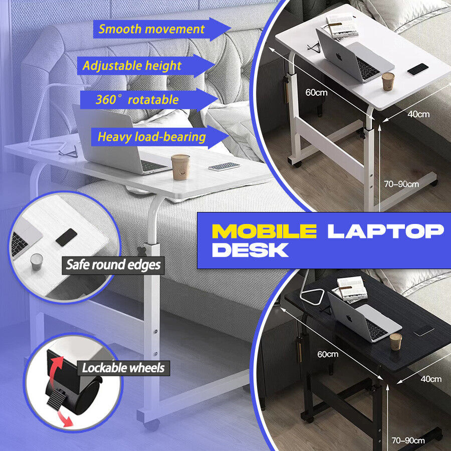 Mobile Laptop Desk Computer Table Stand Adjustable Bed Bedside Portable Study