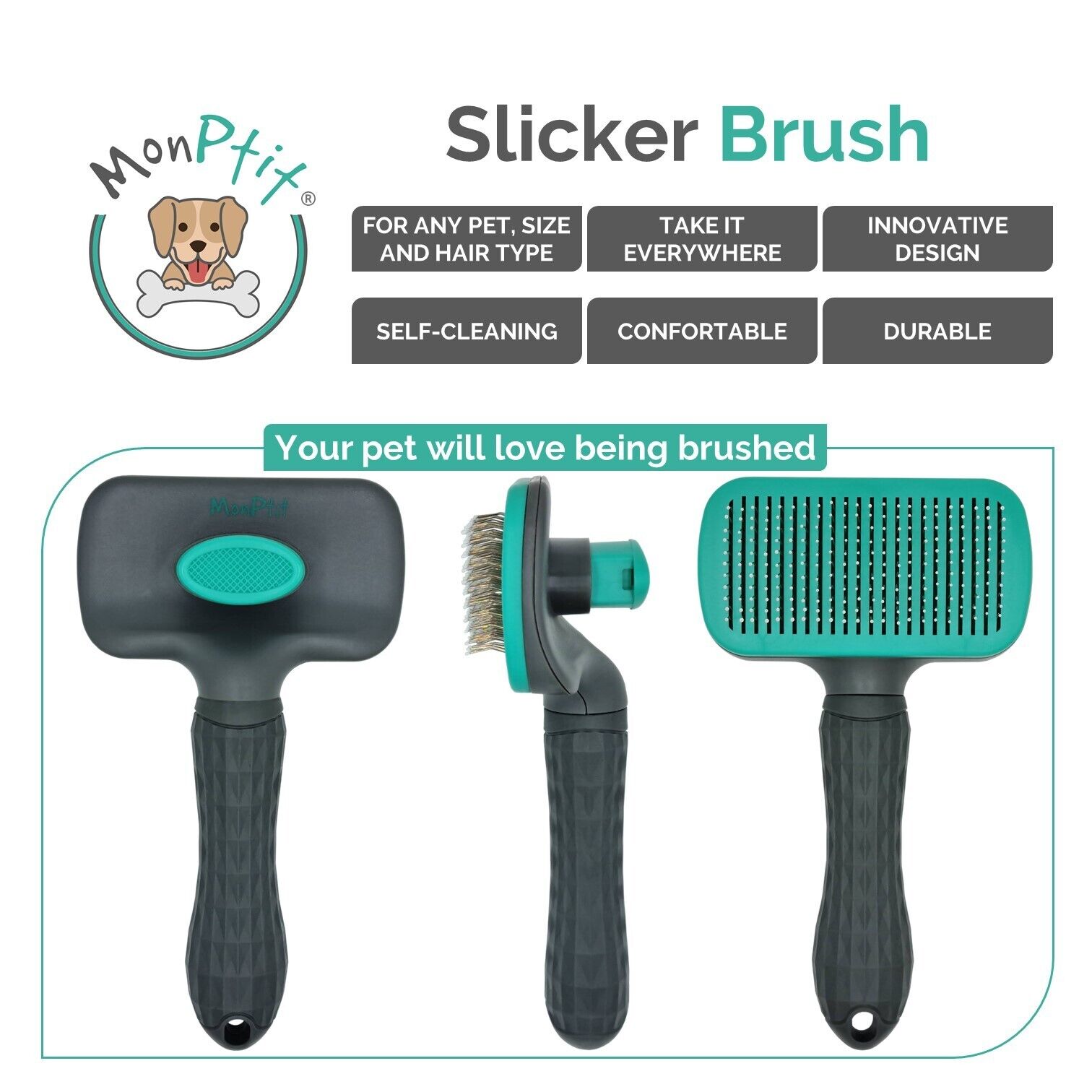Monptit Self-Cleaning Slicker Brush for Dogs & Cats - Grooming & Shedding Tool