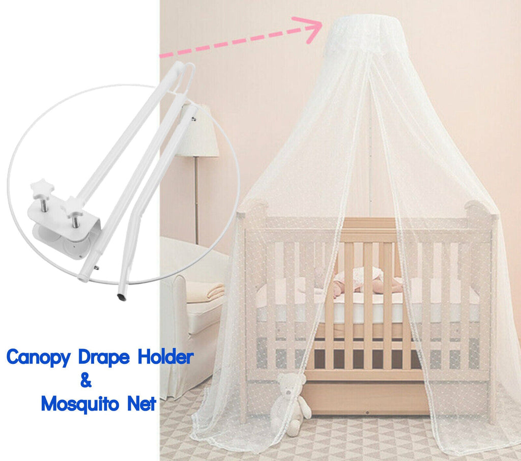 Mosquito Net + Clip-On Holder Set Baby Cot Netting Canopy Drape Stand Accessory