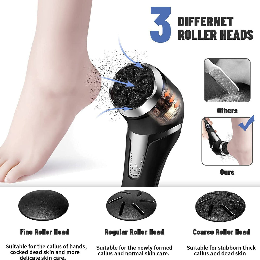 Electric Foot Grinder, Dual Speed Callus Remover Kit Vacuum Adsorption Waterproof Foot Grinder With 3 Replacement Sanding Roller Heads