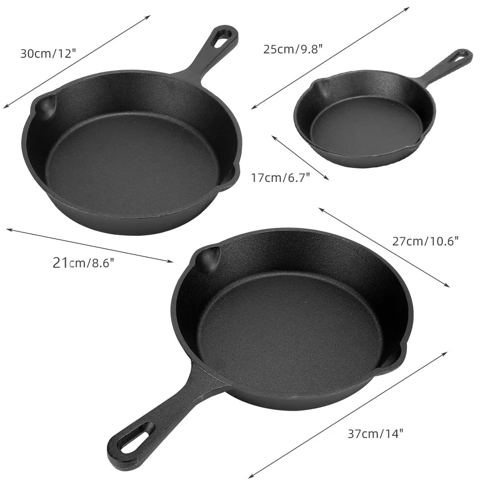 Non Stick Frying Pan Set 3-Piece Cast Iron Steak Skillet Cookware Cook Frypan