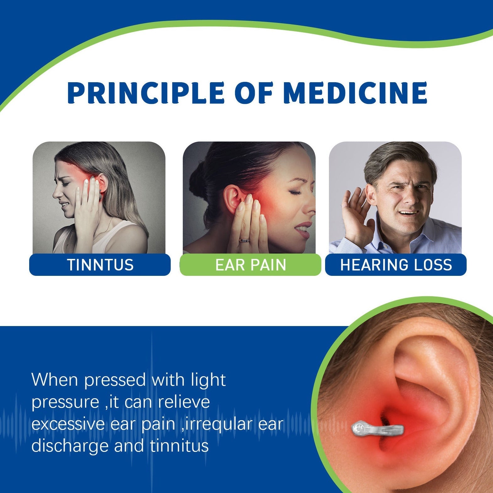 Portable Tinnitus Relief Ear Clip Cleans Earwax Ear Pressure Relief, Hearing, Tinnitus, Earache And Ear Discomfort Ear Care Clip