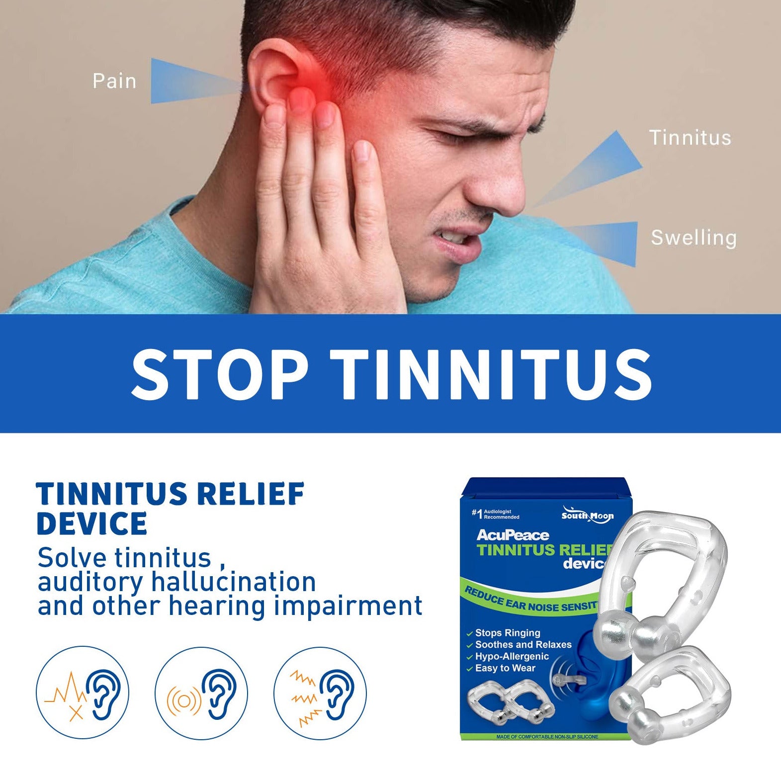 Portable Tinnitus Relief Ear Clip Cleans Earwax Ear Pressure Relief, Hearing, Tinnitus, Earache And Ear Discomfort Ear Care Clip