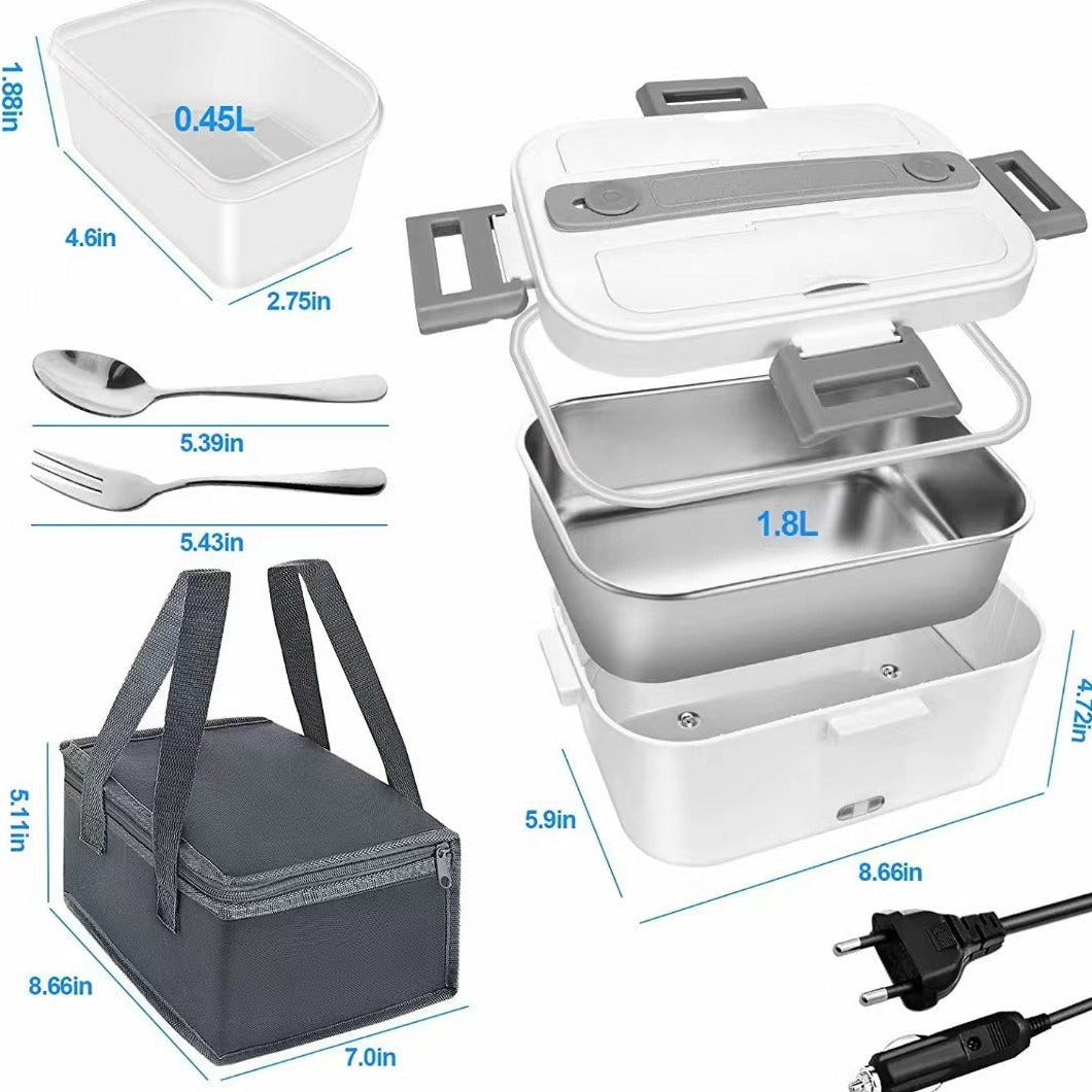Electric Lunch Box Food Heater Upgraded High Power 75W  With Removable Stainless Steel, 12V, 24V, 110V Portable Self Heating Lunch Box For Car/Truck/Office 1.8L Large Capacity Leakproof Food Warmer