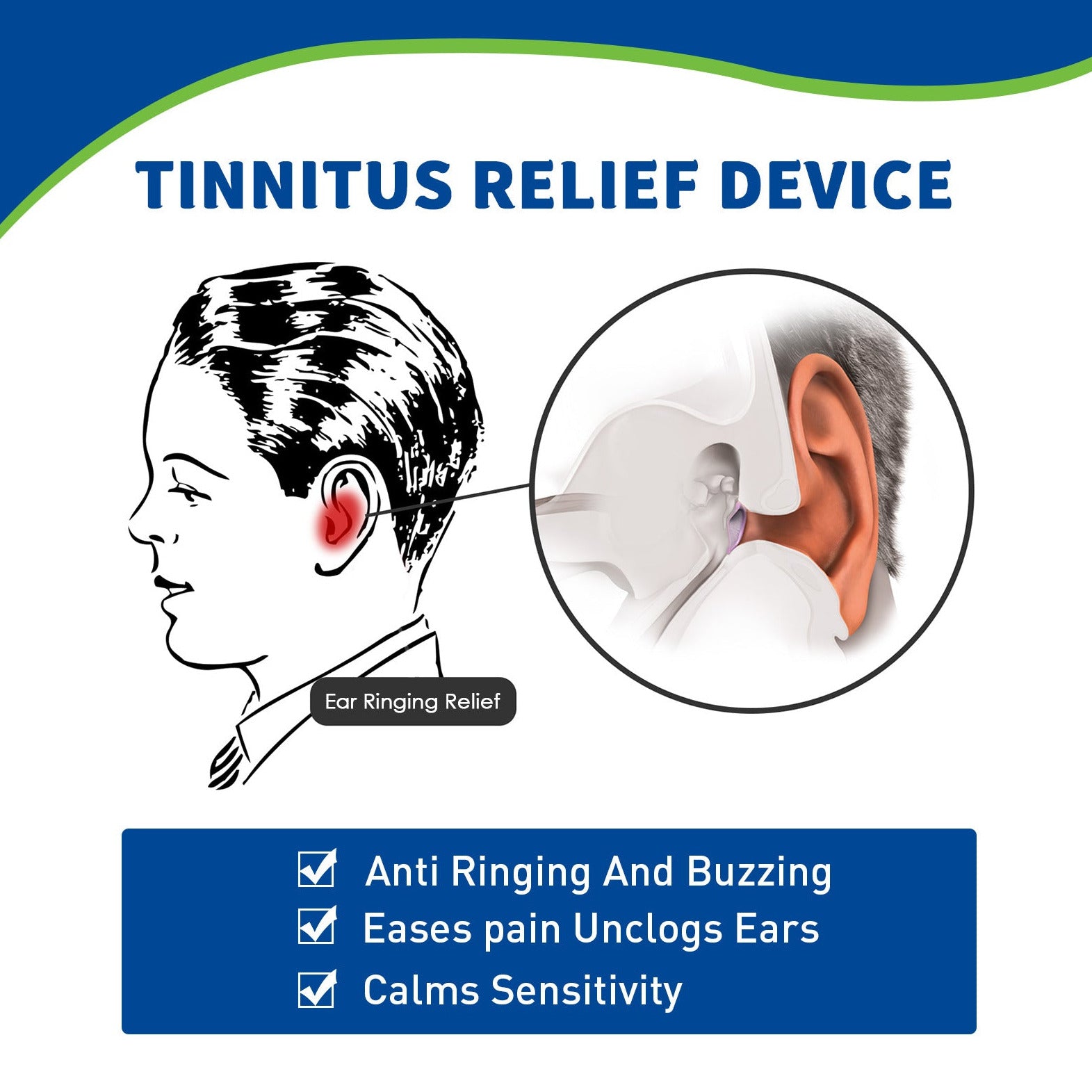 Portable Tinnitus Relief Ear Clip Cleans Earwax Ear Pressure Relief, Hearing, Tinnitus, Earache And Ear Discomfort Ear Care Clip