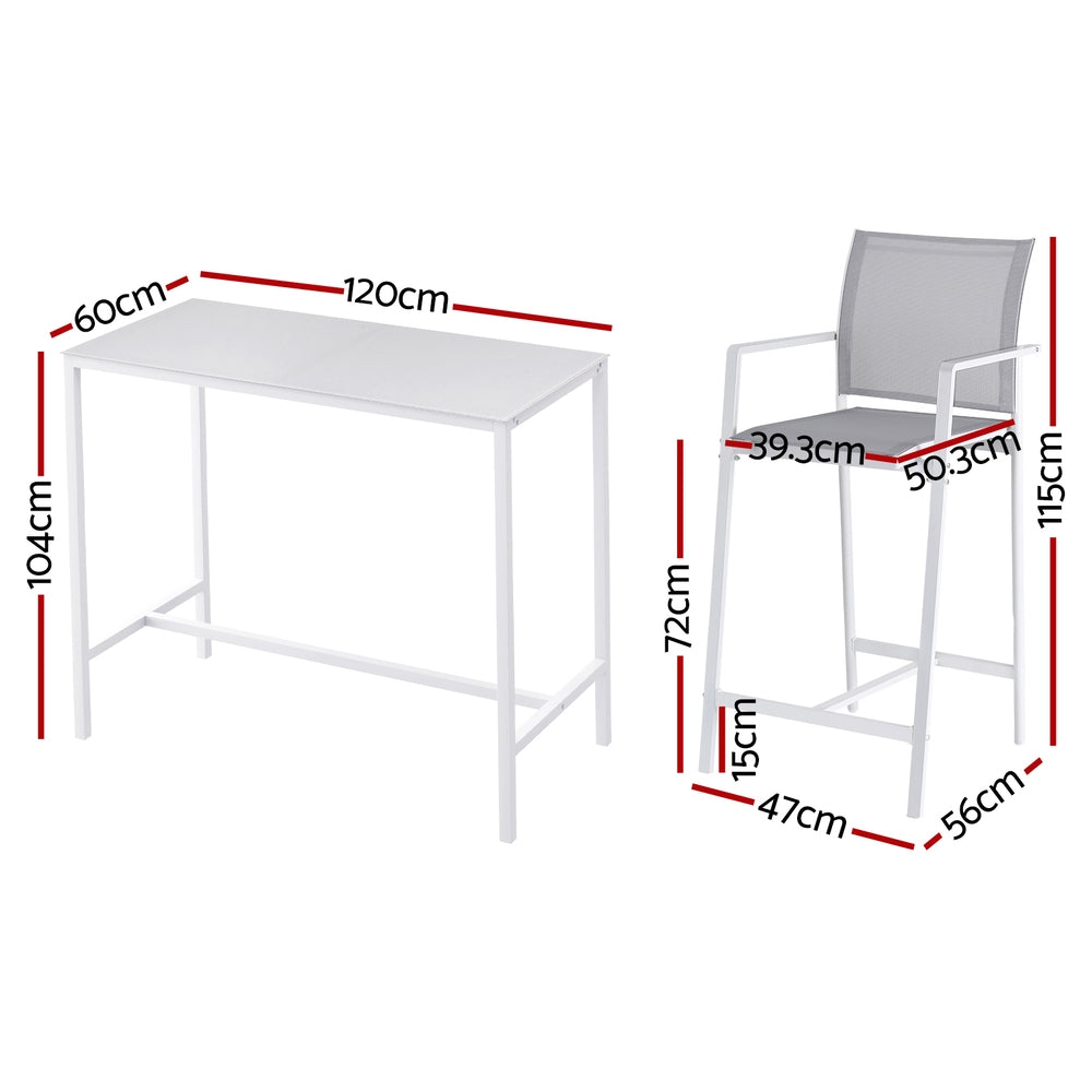 Gardeon 7PCS Outdoor Bar Set Stools Dining Chairs Table Patio Steel Bistro Set White