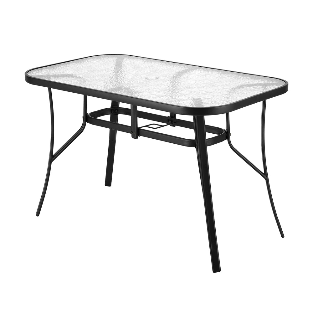 Gardeon 120CM Outdoor Dining Table Steel Parasol Hole Desk Patio Furniture Black