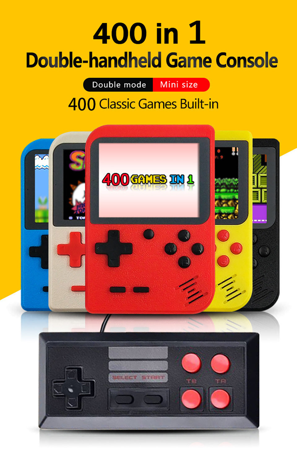 Double Handheld Classic Video Game Console With 400 Built-In Games for Kids and Adult, Portable Retro Pocket Cross-Border Game Console Kids Mini Double Handheld Classic Video Game Console Games Best for Christmas / Birthday / Thanksgiving / Valentine Gift
