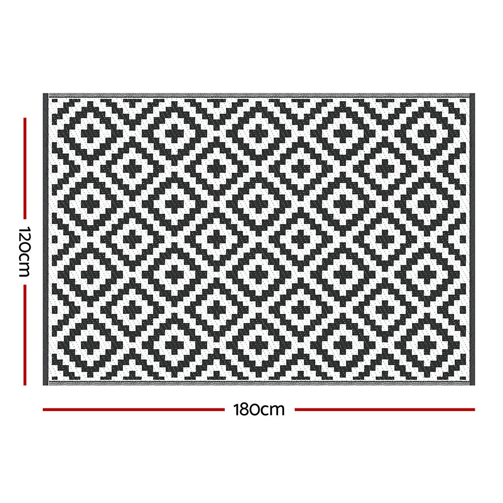 Gardeon Outdoor Rugs 120x180cm Large Carpet Reversible Area Mat PP Dual-Sided Patio Rug Cross