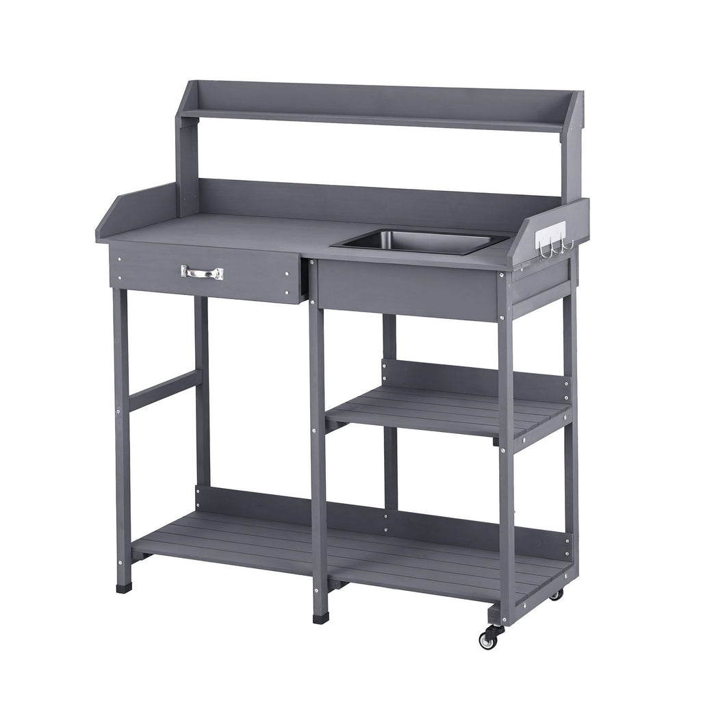 Gardeon Outdoor Potting Bench Table Storage Cabinet Potters Garden Workstation Grey