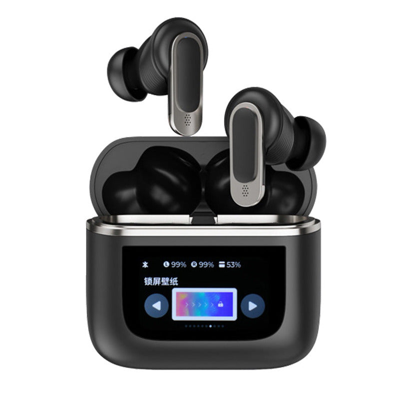 Smart ANC+ENC Earphone Bluetooth 5.3 Interactive Touch Control Color LCD Screen Headphones True Wireless Earbuds With TWS Active Noise Cancellation IPX5 Waterproof Headsets