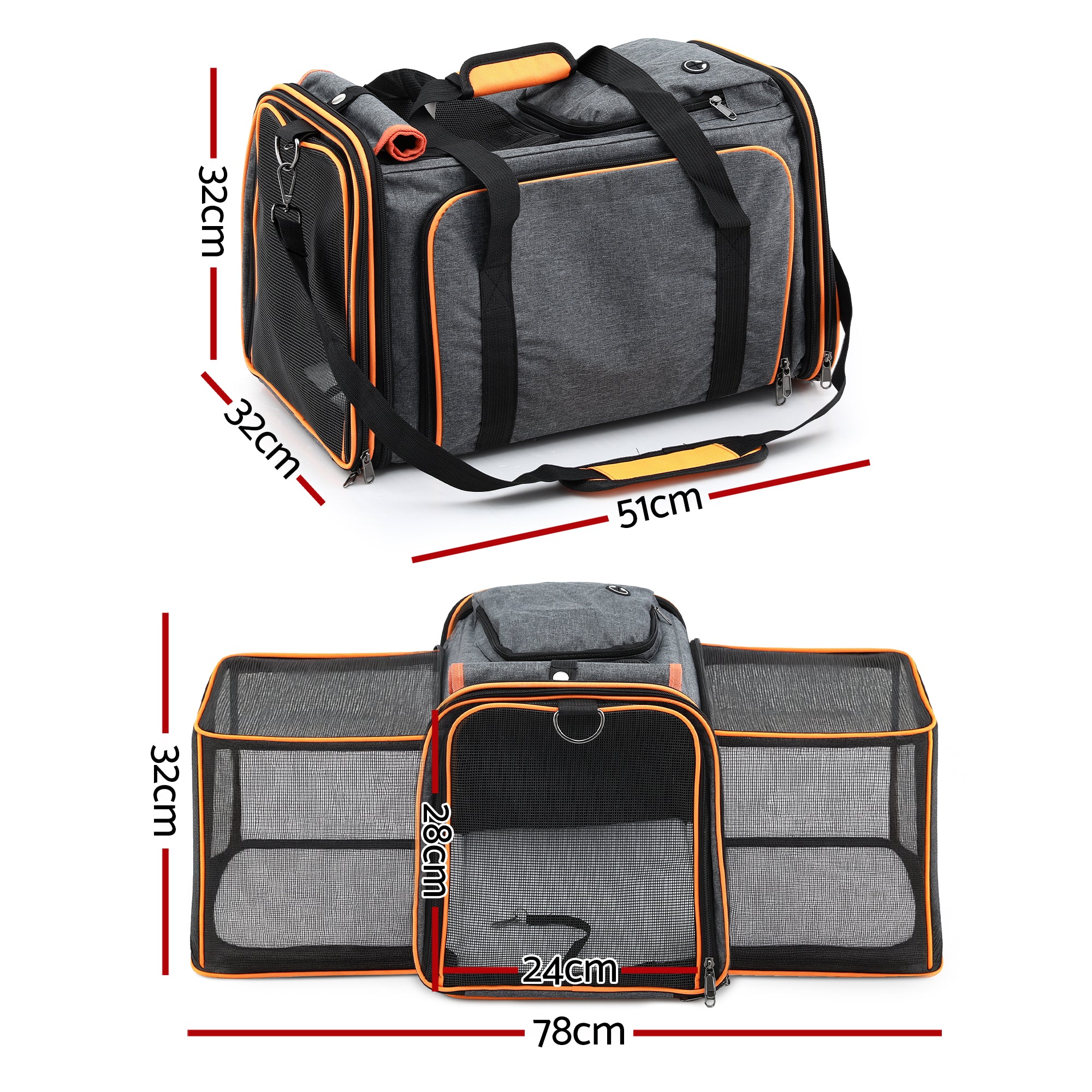 i.Pet Pet Carrier Bag Foldable Expandable Dog Cat Travel Cage Portable Car Kennel