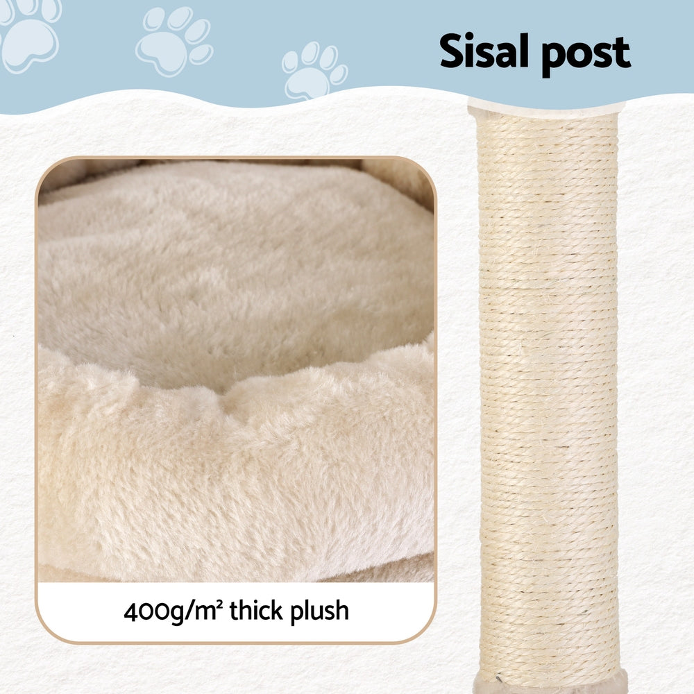 i.Pet Cat Tree 143cm Tower Scratching Post Trees Scratcher Condo House Beige