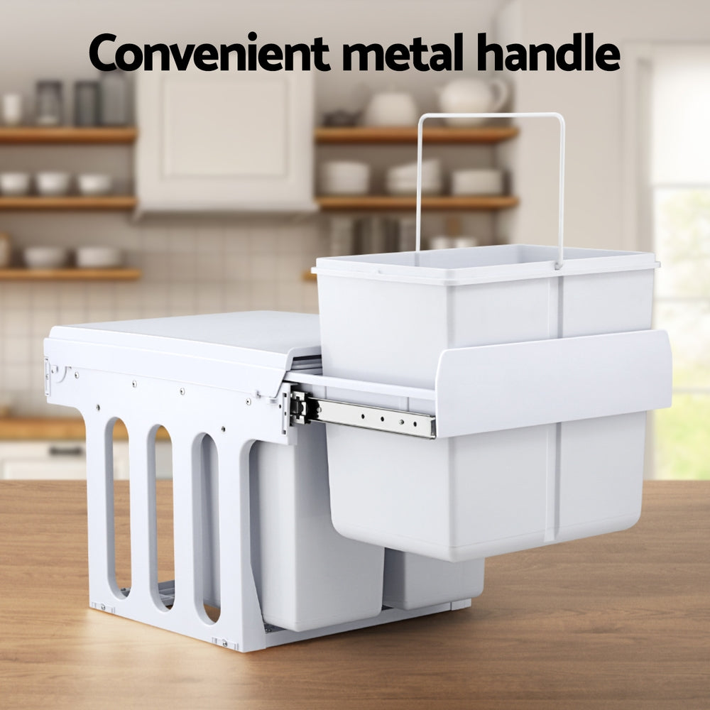 Cefito Pull Out Bin Kitchen Triple Slide Garbage Rubbish Bins Basket White 31L