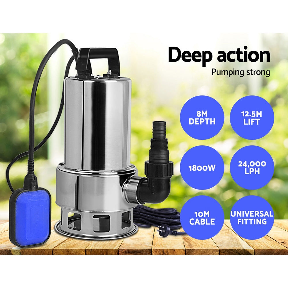 Giantz 1800W Max. Submersible Dirty Water Pump Bore Tank Well Steel Automatic Clean