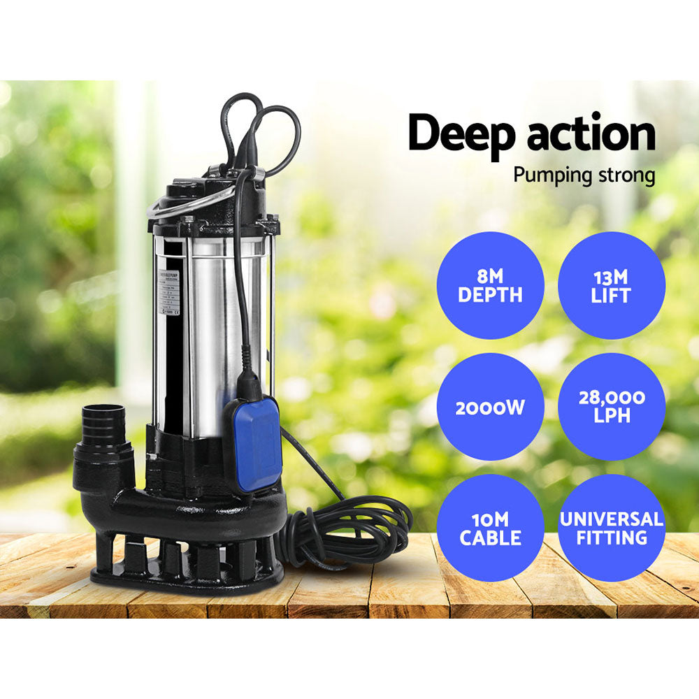 Giantz 1800W Max. Submersible Dirty Water Pump Bore Tank Well Steel Automatic