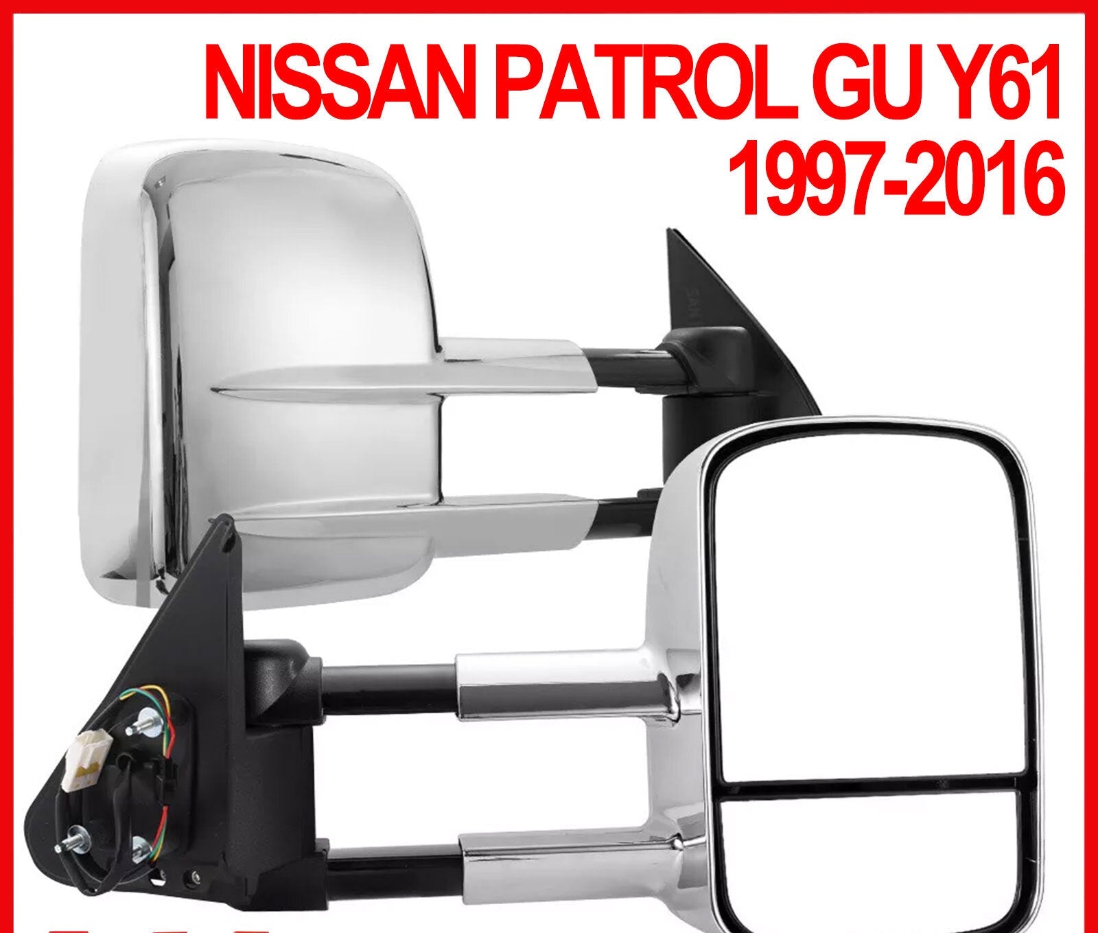 Pair Chrome Extendable Towing Mirrors for Nissan Patrol TY61 GU Y61 1997-2016