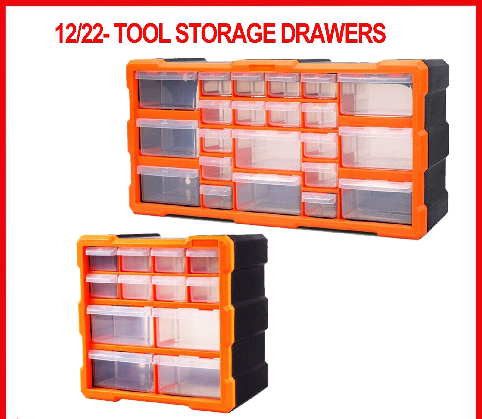 Parts Organizer Drawers Cabinet Box Tool Storage Bin Chest Plastic with Dividers