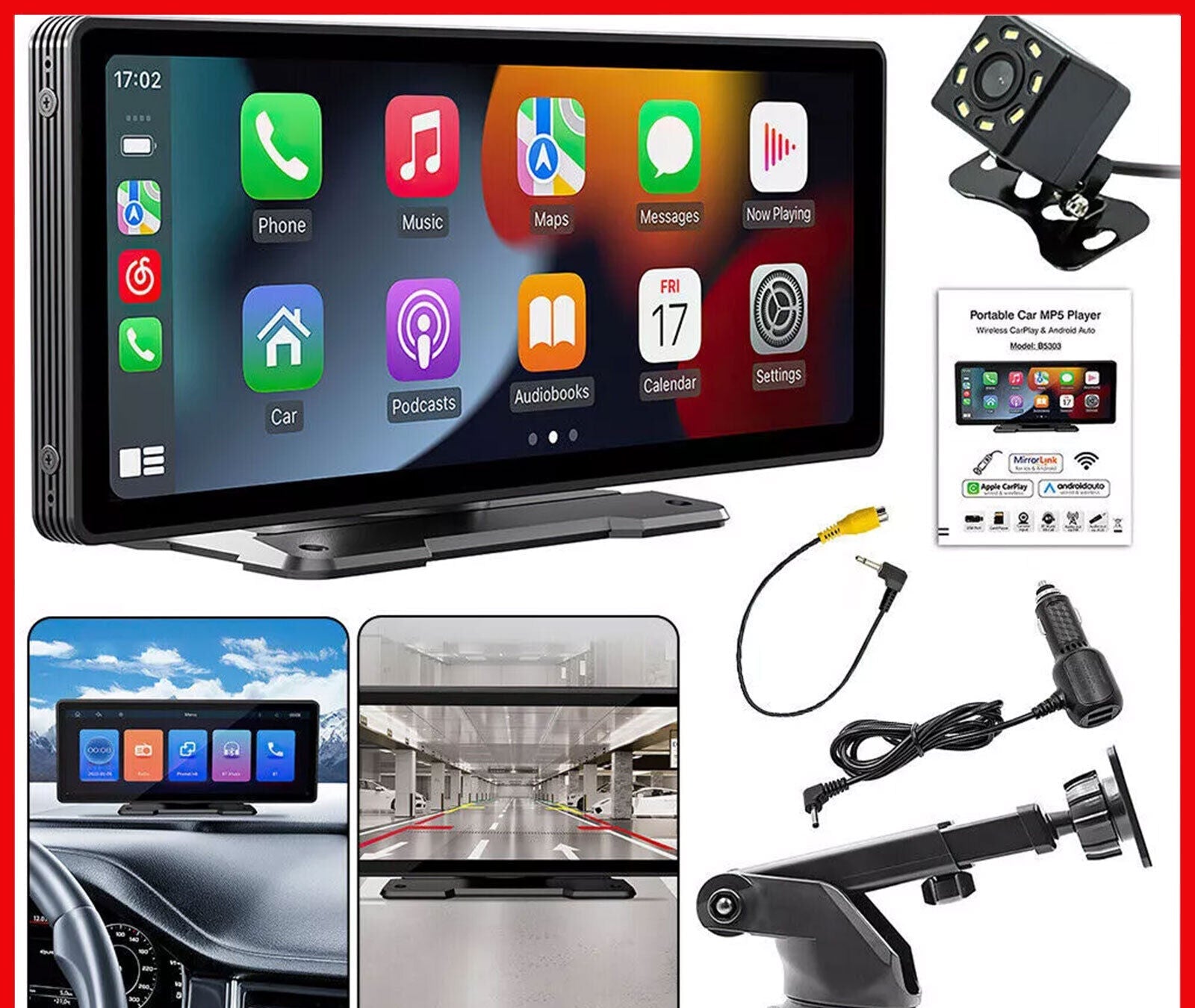 Portable 9 Inch Wireless Car Stereo for Apple Carplay & Android Auto Head Unit