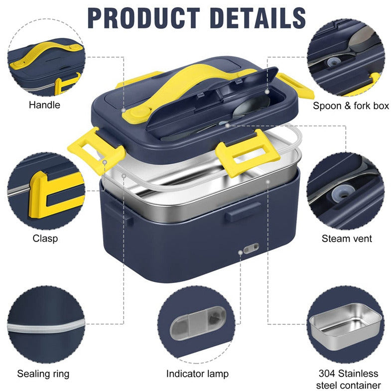 Electric Lunch Box Food Heater Upgraded High Power 75W  With Removable Stainless Steel, 12V, 24V, 110V Portable Self Heating Lunch Box For Car/Truck/Office 1.8L Large Capacity Leakproof Food Warmer