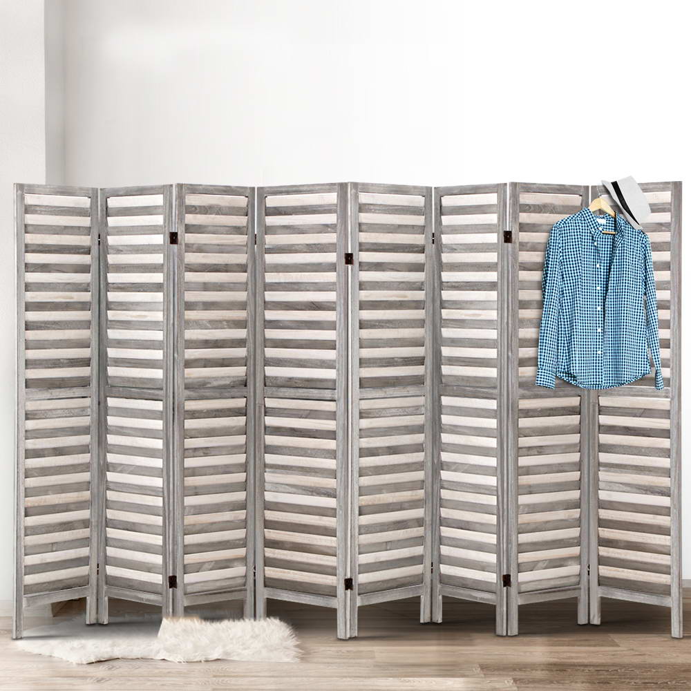 Artiss 8 Panel Room Divider Screen 326x170cm Louver Grey