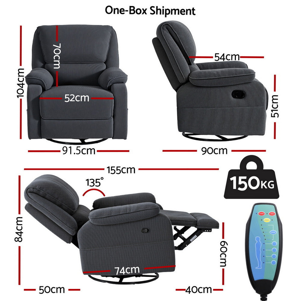 Artiss Rocking Recliner Chair 360 Swivel Massage Heated Reclining Chairs