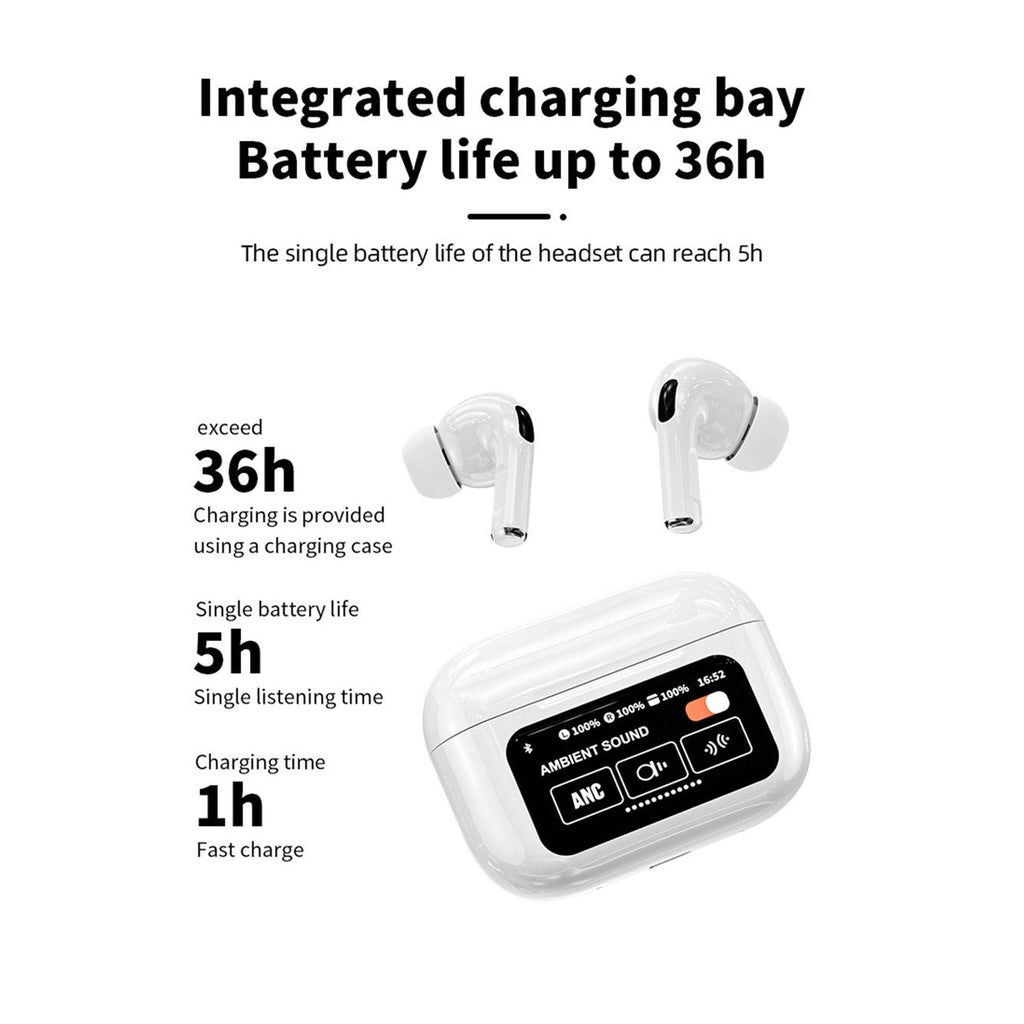 Smart ANC Earphone Touch Control Interactive LCD Screen Bluetooth 5.4 Headphones Wireless Earbuds With Active Noise Cancellation Waterproof Headsets