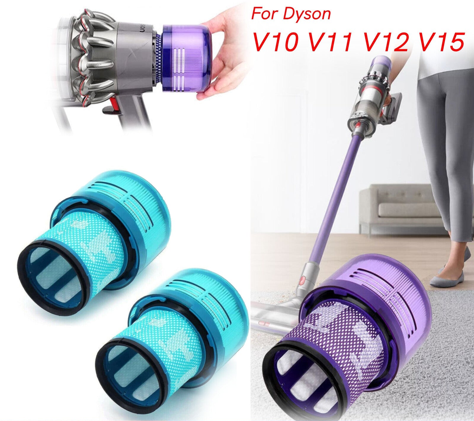 Replacement Filter 2PCS for Dyson V10 V11 V12 V15 Absolute Animal Clean Vacuum